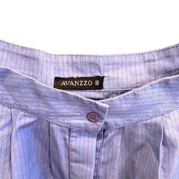 Avanzzo 3/4 Sleeve Blouse Blue designer shirt purple stripes blouson top Size S - Picture 5 of 5